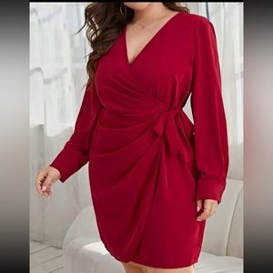 Long-Sleeved Faux Wrap Dress